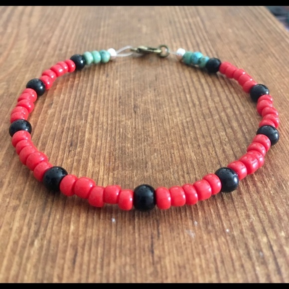 Red and Black Beaded Men's Bracelet, Handmade Men's Bracelet ,  Men's Jewelry - Picture 3 of 7